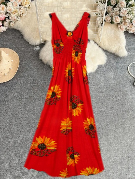 Sunflower V -Neck Sleeveless Summer Dress